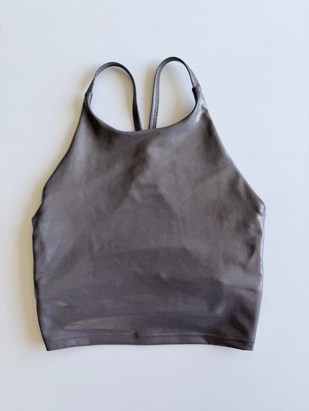 Old Navy Powersoft High Neck Crop Tank Metallic Charcoal Silver Shine Size Small